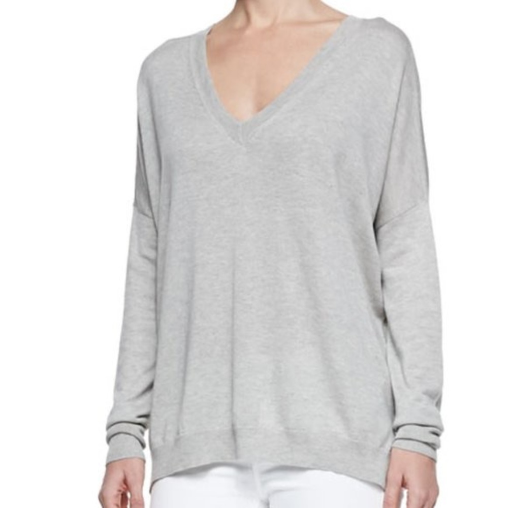 Vince Silk & Cashmere V-Neck Sweater Grey Small
